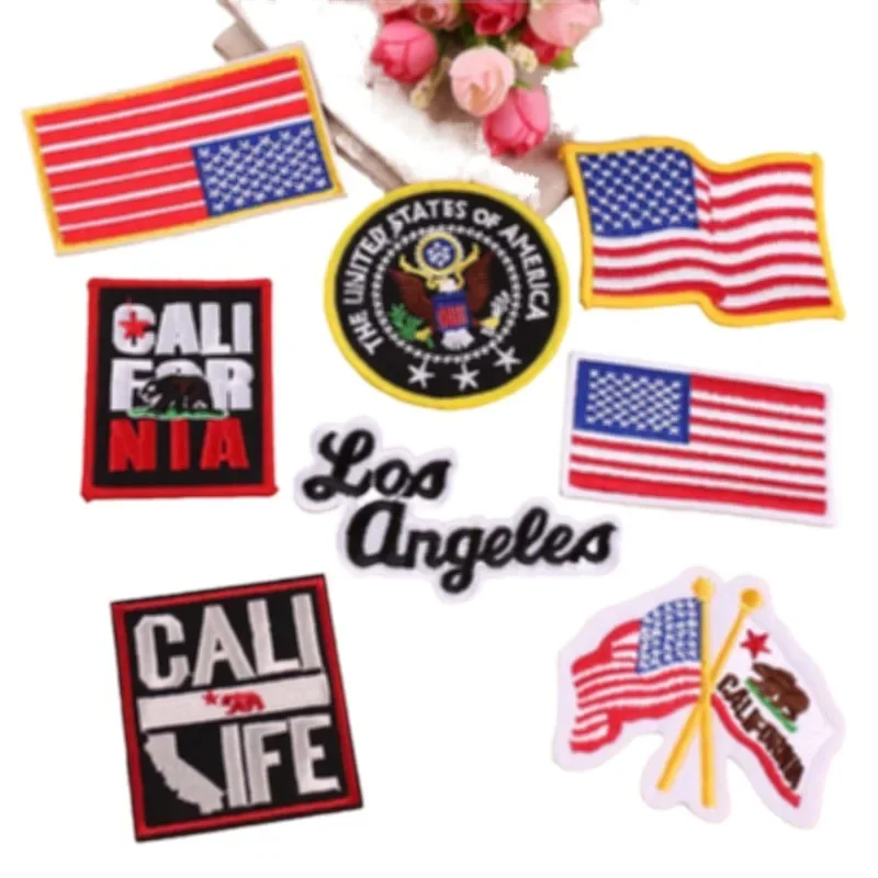 Naszywki z haftem z flagą USA żelazne na naszywce stanu Kalifornia na emblemacie narodu naszywki na ubrania naszywka z aplikacjami Los Angeles