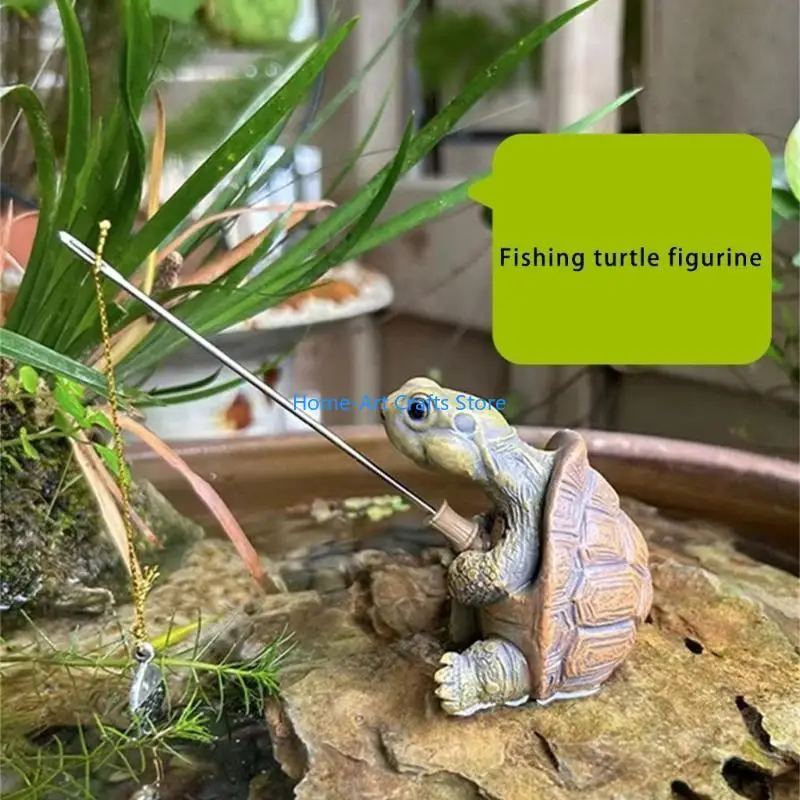 Y3NA Garden Fishing Turtles Statues Resin Animal Figurines Garden Decors Centrepieces