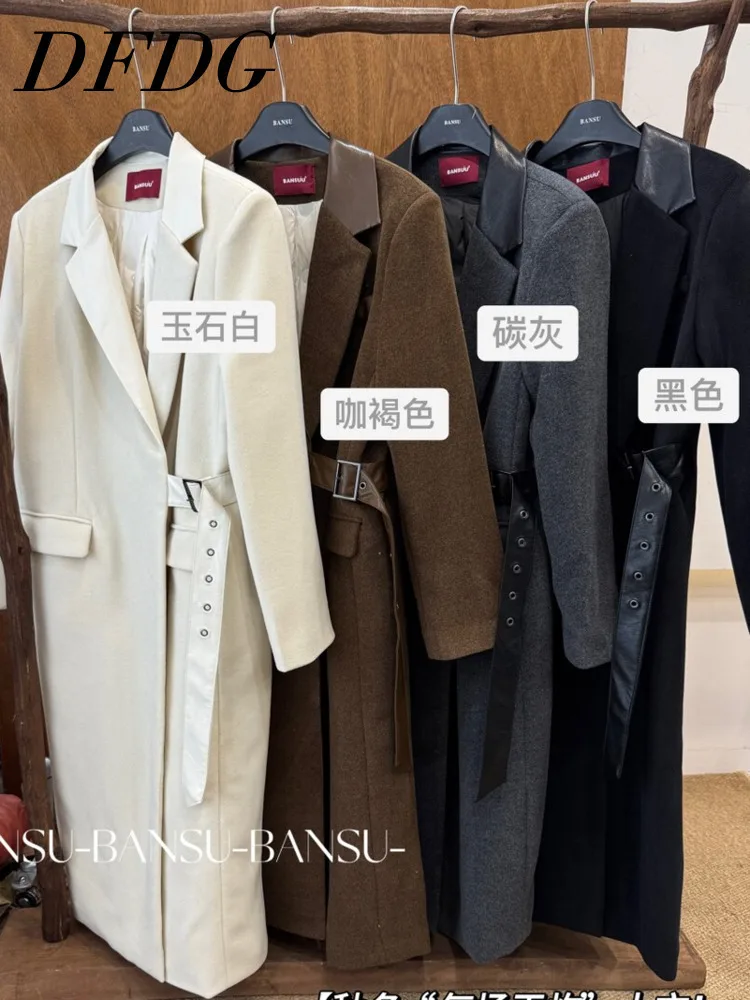 

DFDG Women’s 2025 Fall Winter Luxury Slimming Belted Overcoat Designer Flattering Tie Waist Knee-Length Trench Style Coat