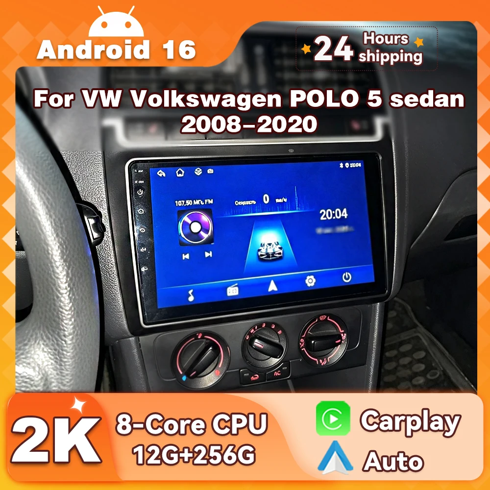 CarPlay Android 16 For VW Volkswagen POLO 5 sedan 2008-2020 Car Radio Auto Multimedia Player Wireless 8 core GPS Navigation