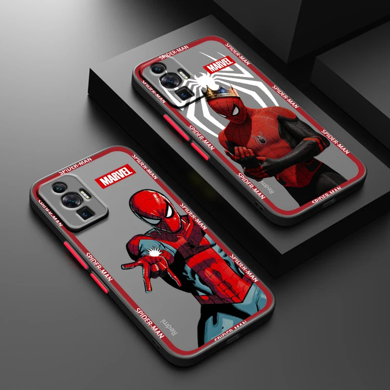 

Hero SpiderMan Art For POCO M6 F5 F4 X5 X4 X3 NFC X2 M5S M4 M2 C55 C51 GT Pro 5G Frosted Translucent Phone Case