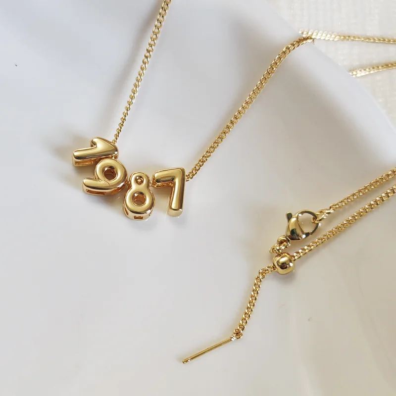 3D Bubble Digital Necklace Stainless Steel DIY Personalized Customization Zircon Balloon Digital Necklace Birthday Jewelry Valen