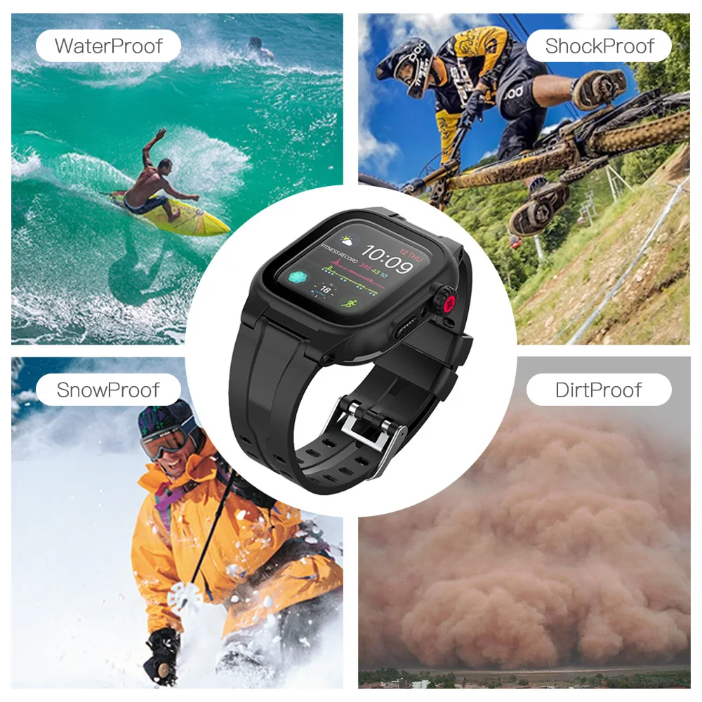 Correa de silicona para Apple Watch, funda impermeable IP68 para Apple Watch 9, 8, 7, 6, 5, 4, 3 SE, banda de 45mm, 44mm, 41mm, 42mm, accesorios para deportes al aire libre