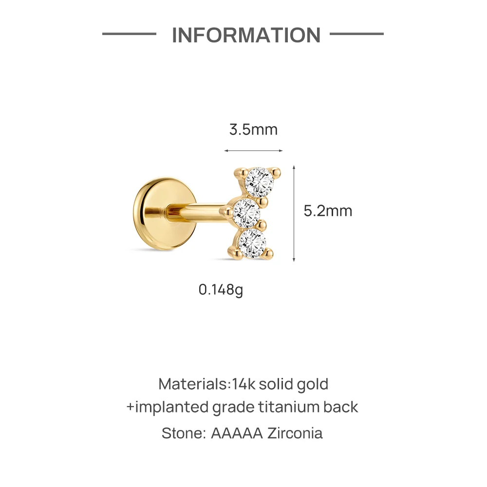 AIDE Mini-Piercing-Ohrringe aus 14-karätigem massivem Gold, glänzend, Herz-/rund-/sternförmig, für Damen, in verschiedenen Größen, klassischer Hochzeits- und Brautschmuck, luxuriöser Schmuck – Detail 12