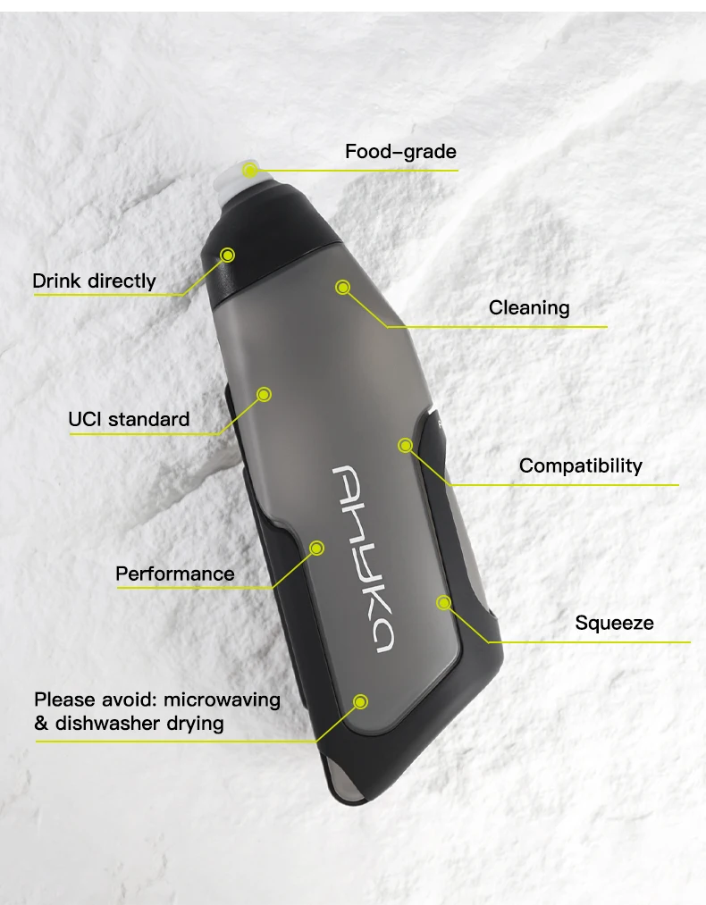 AHYKA 600ml Fahrrad-Rennflasche mit Halterung, leicht zu drückender Ausgießer aus lebensmittelechtem Silikon, Fahrradflasche passend für alle Fahrräder – Detail 4