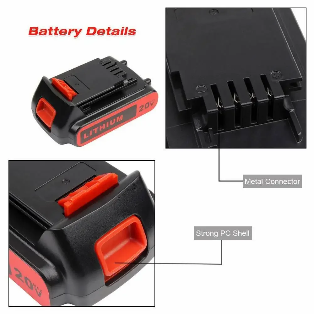 

2Pack 3.8Ah LBXR20 Battery Replace for Black & Decker 20V Battery Compatible with LBX20 LB2X4020 Cordless Power Tools