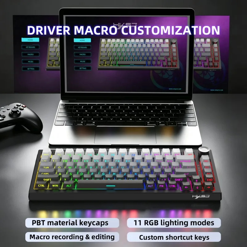 with Bluetooth Mechanical Keyboard 81 Keys 2.4G Wireless Gaming Keyboard Voiceless Wired Keyboard Hot Swap Rechargeable Keyboard