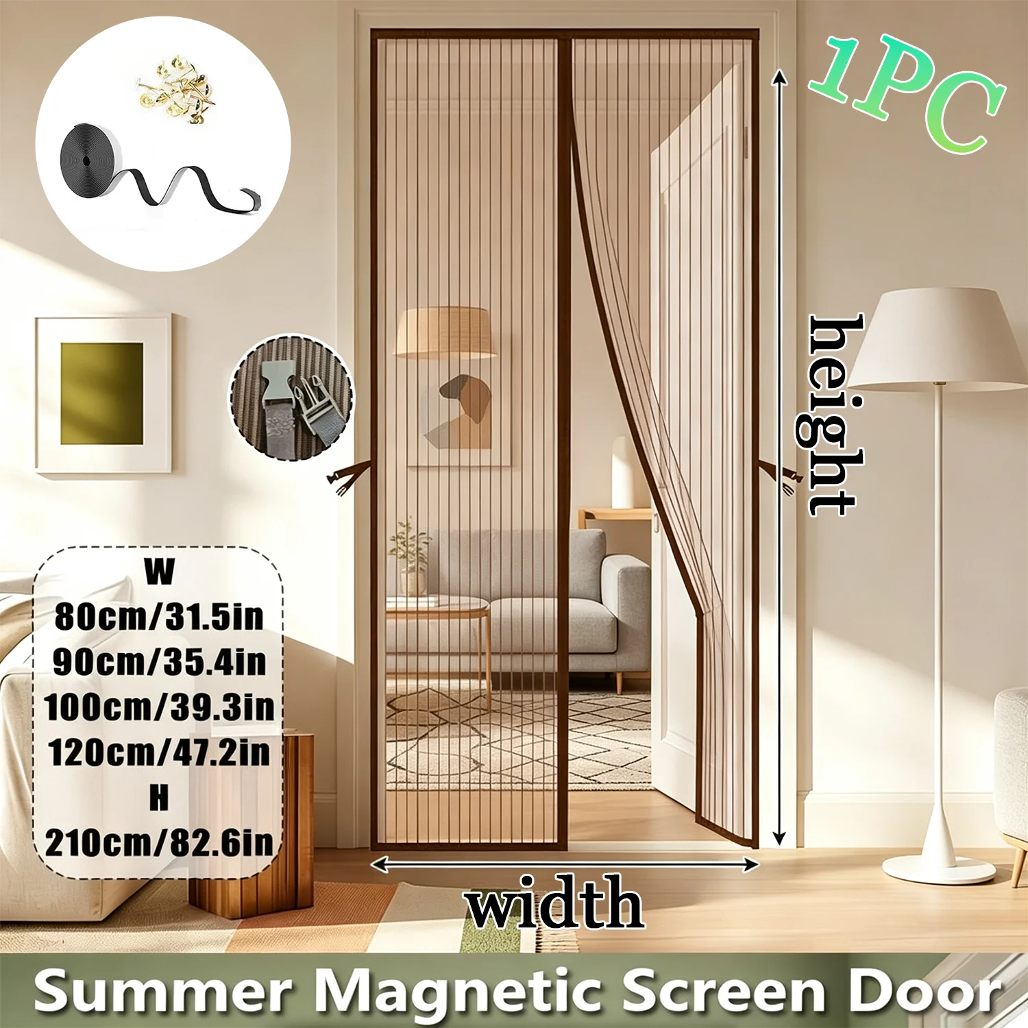 Summer‑Use Magnetic Screen Door, Durable Mesh Material, Drill‑Free Mounting, Silent Closure, Insect‑Proof for Home Use.