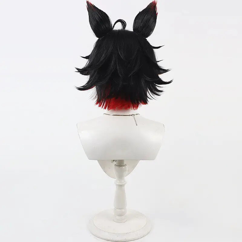 لعبة Zenless منطقة صفر كومانو ماناتو شعر مستعار تأثيري الأسود والأحمر قصير تأثيري الشعر مع آذان لحفلة Comicon الكبار النساء الرجال