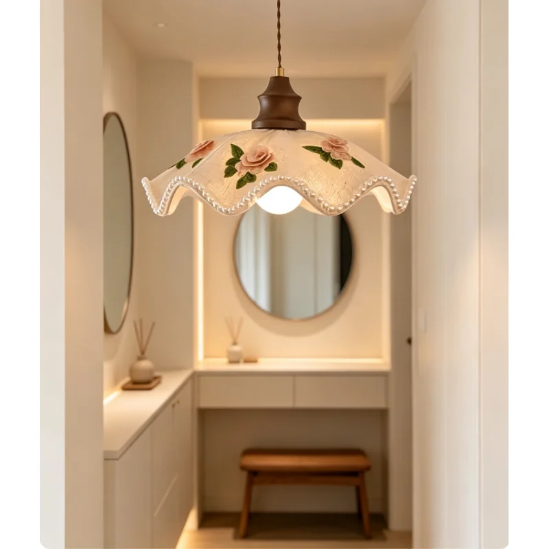 Vintage French Floral Pendant Light  Elegant Retro Cottagecore Chandelier  Home Interior DecorDining Room Pendant Light