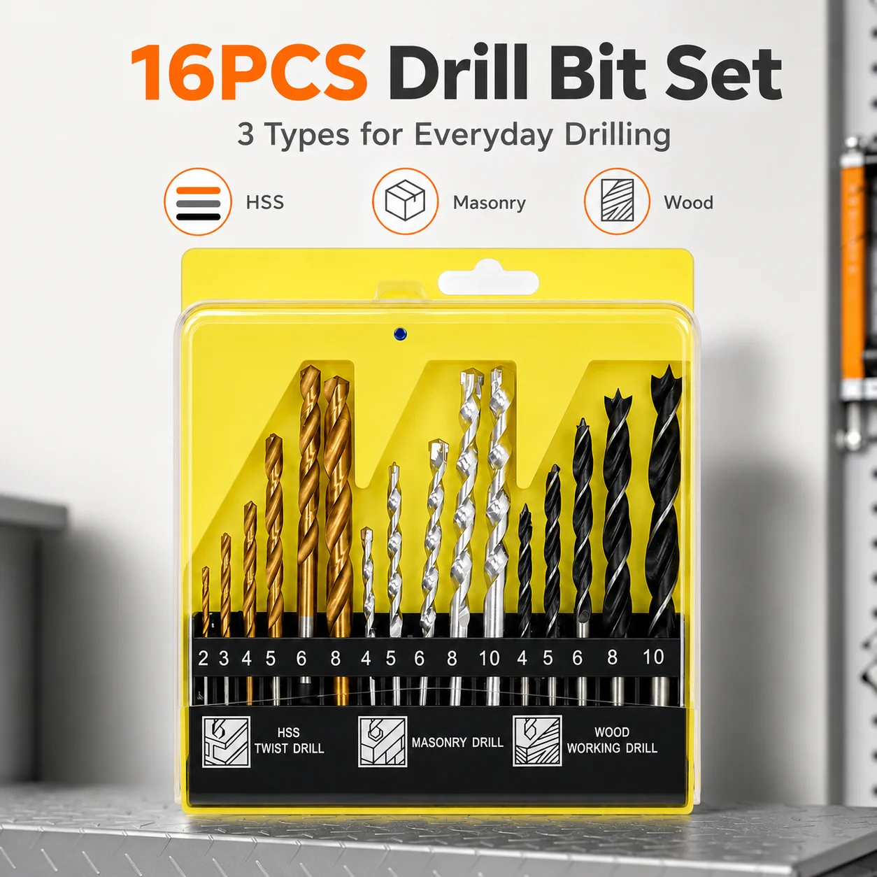 Universal Drill Bit Set 3 Types HSS Twist & Masonry & Wood Bits For Brick Metal Plywood DIY Daily Drilling Project 2-10mm