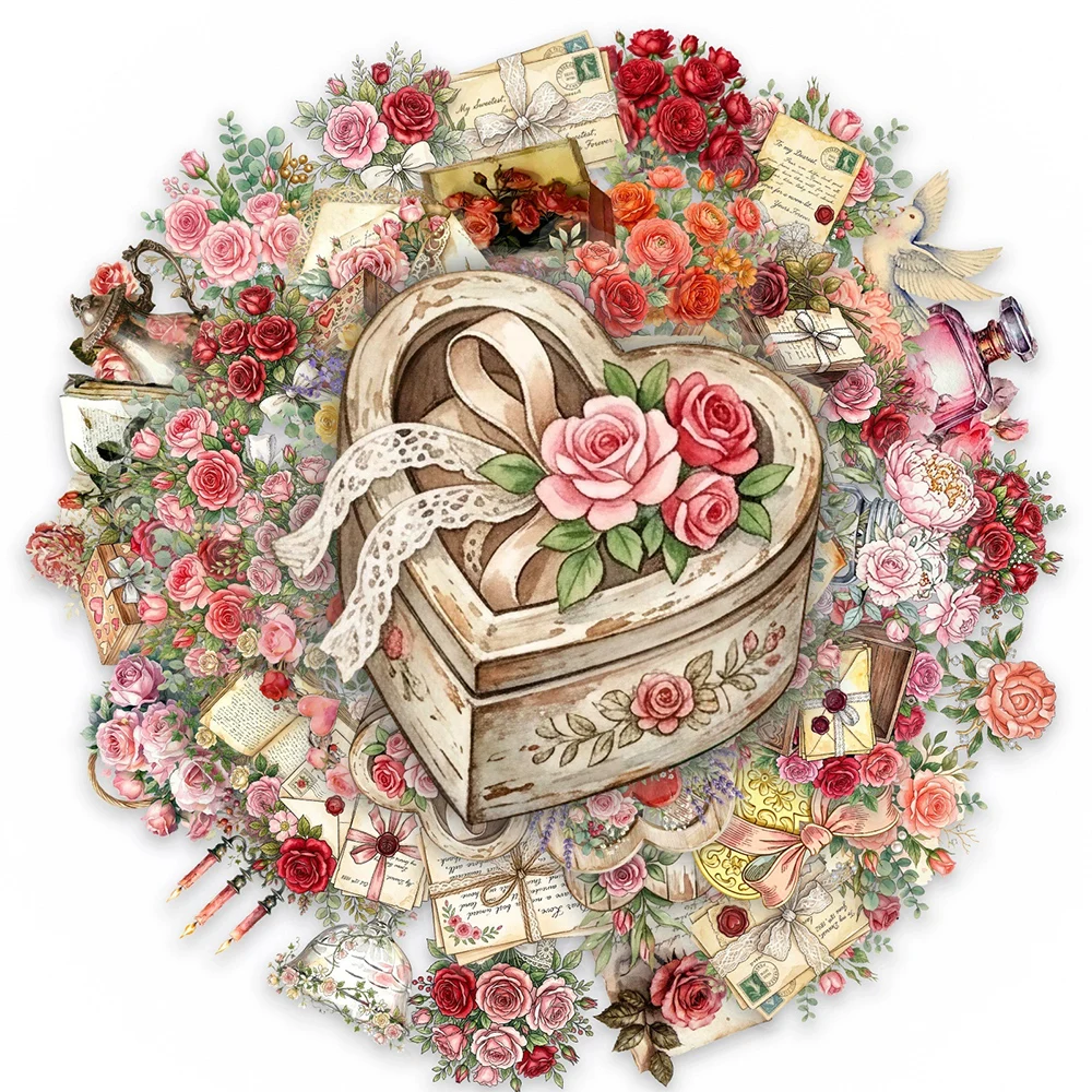 10/30/50 Stück Transparente Blumen- und Pflanzen-Cartoon-Aufkleber Retro-Rosen-Dekorationsaufkleber Dekorative Tagebuch-Schreibwaren Handyhülle