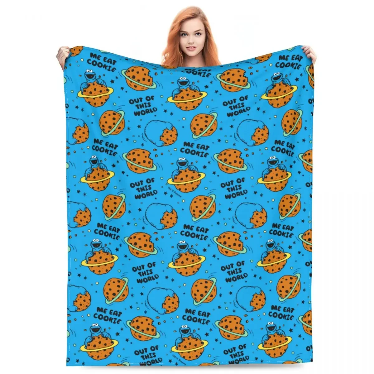 Cute Cookies Monsters Merch Blanket Flannel Sofa Blue Cartoon Throw Blanket Relax Soft for Travel Plush Thin Quilt