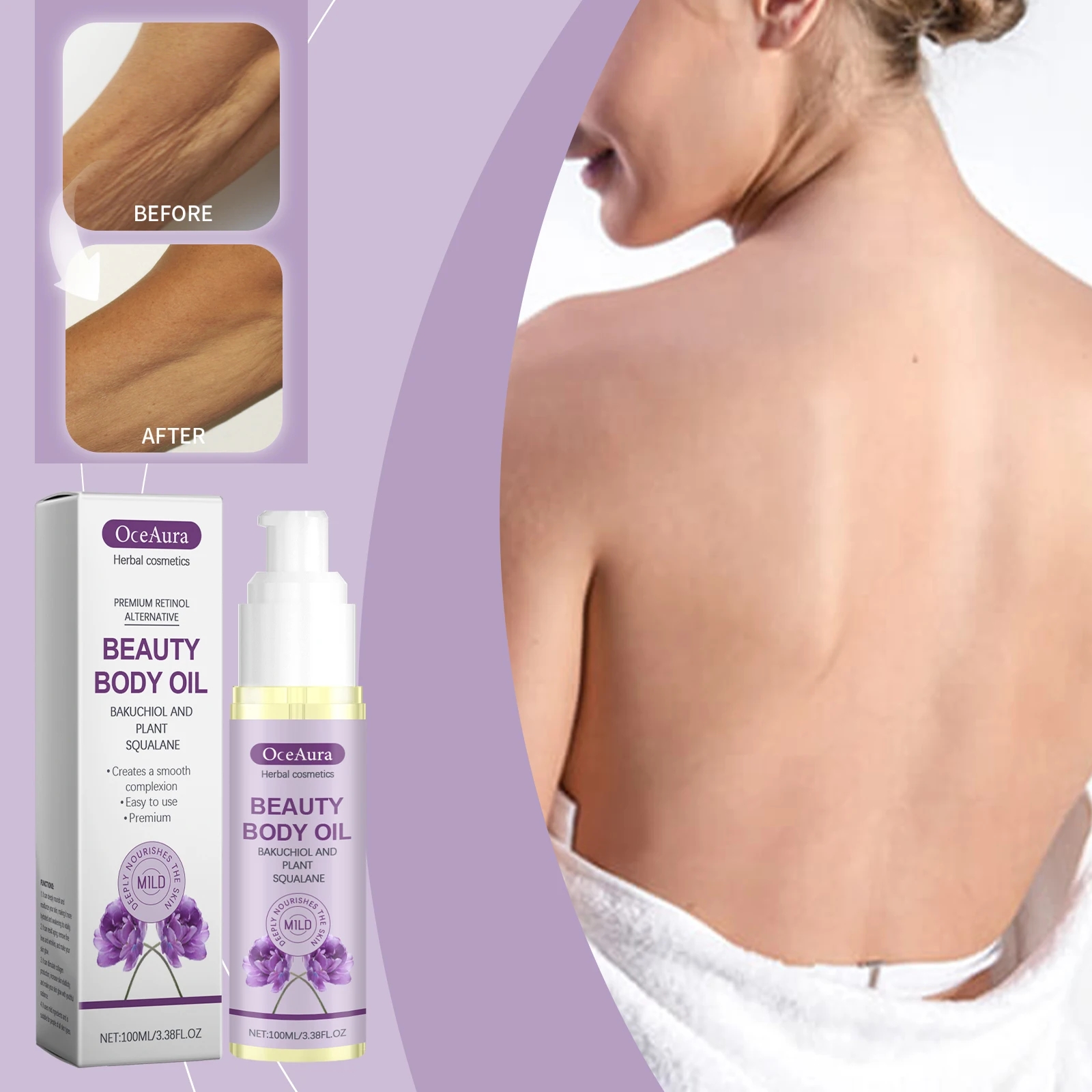 OceAura Bakuchiol Body Oil – Premium Retinol Alternative for Smooth, Youthful Skin – Anti-Aging, Hydrating & Firming Treatment w