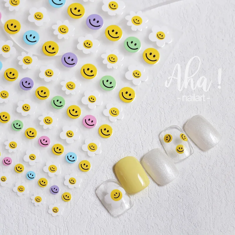 

1pcs Smile Nail Art 3D Sticker Cute Cartoon Flower Decals Adhesive Nails Art Sliders Polish Press On Nails Manicure Decorations