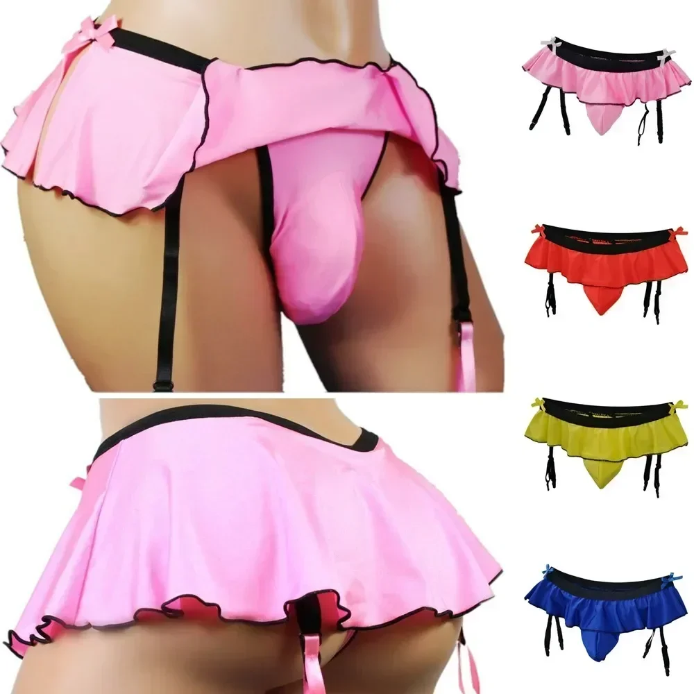 Bikinis Briefs Shorts Clip Sissy Bikini Shiny Clubwear Skirted Crossdress Suspender Fashion Jockstrap Underwear