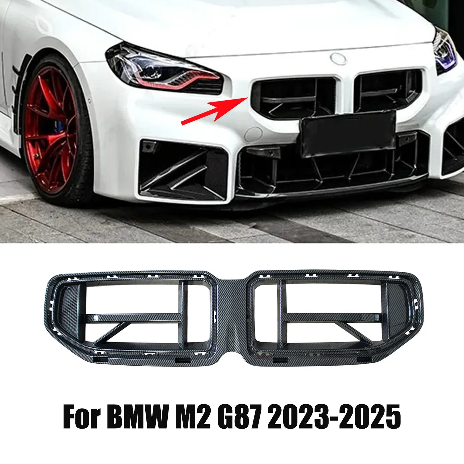 For BMW M2 G87 2023-2025 Front Bumper Center CS Grille Grill Mesh Cover Kit Radiator Replacement Carbon Look  Glossy Black