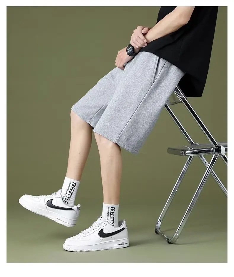 Solid Color Versatile Men Thin Style Simple Summer Elastic Waist Slimming Sports and Casual 5-point Pants
