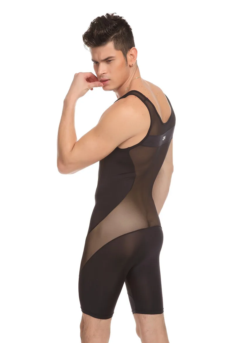 Costumes sexuels une pièce pour hommes, vêtements de musculation sexy, patchwork en maille transparente, sous-vêtements transparents, combinaisons