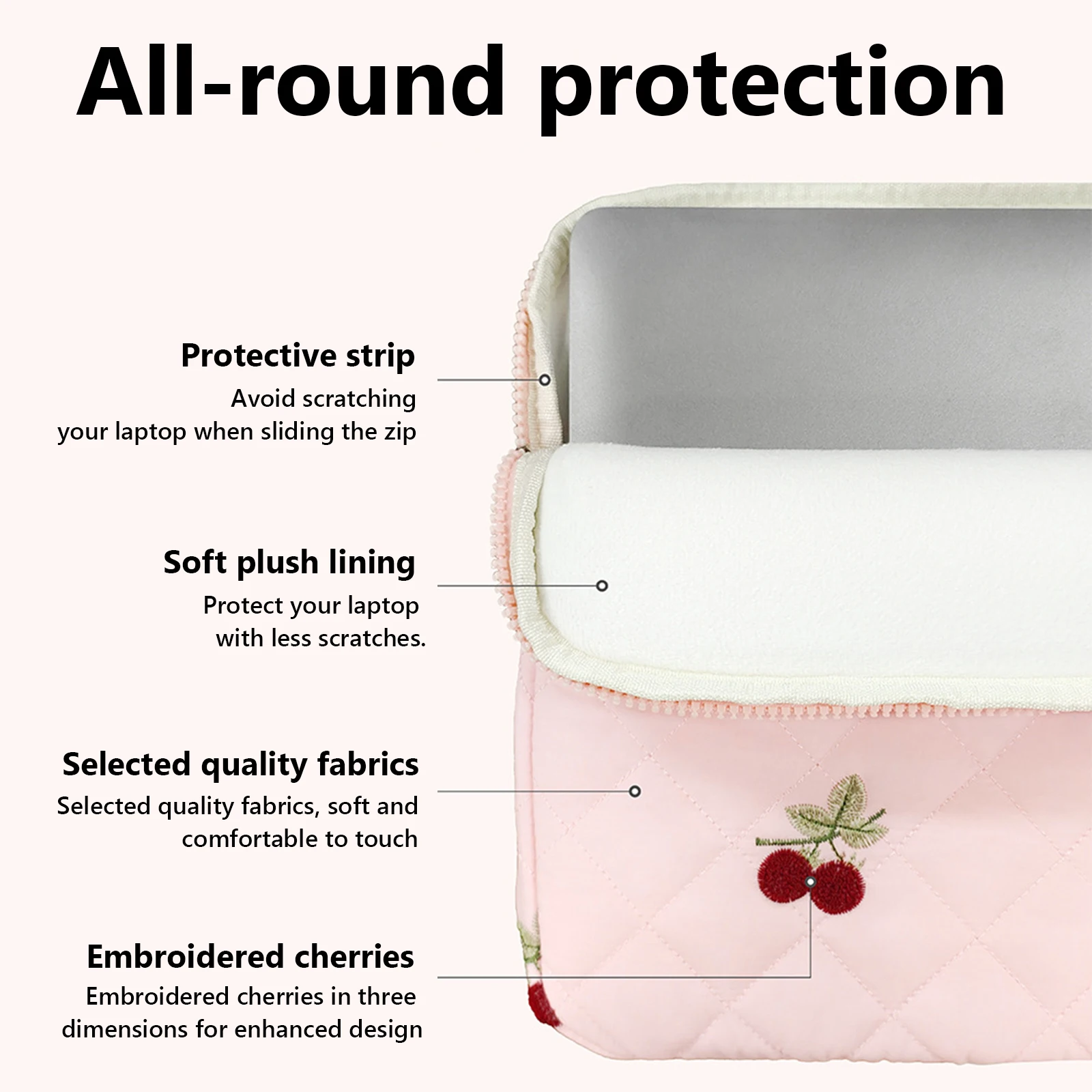 

Женский стеганый чехол Cherry 11 дюймов, пышный чехол для ноутбука, защитный чехол для компьютера, чехол для планшета для ноутбука