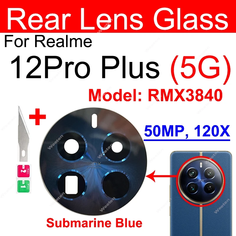 For Realme 12 12 Pro 12 Plus 12Pro+ Plus 5G Rear Main Camera Glass Primary Back Camera Lens Glass with Sticker Parts