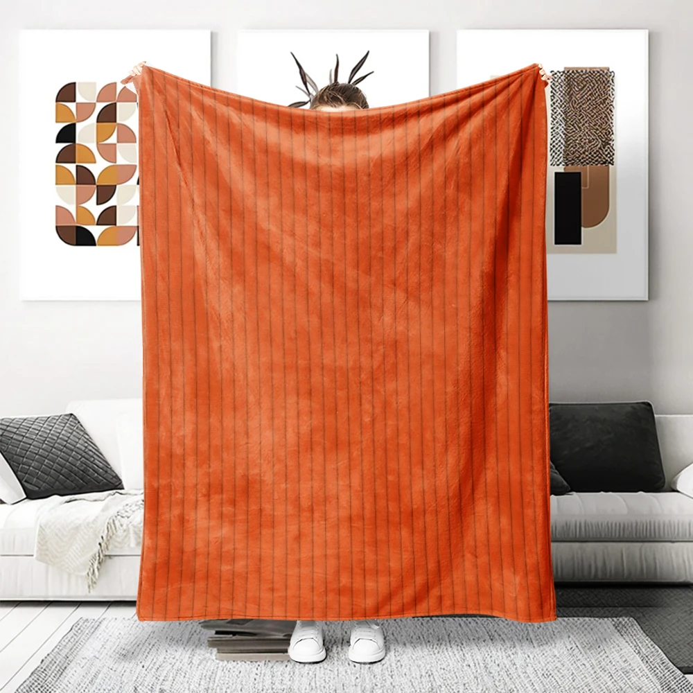 Orange Corduroy Ribs Flannel Blanket Perfect For Sofa Office Bed Travel Sleep Read Relax Camping Four Season Use