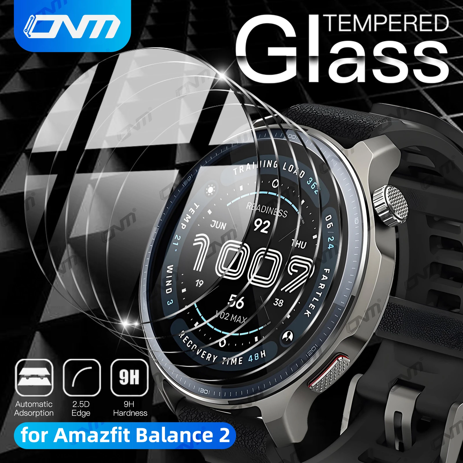 5-Pack Tempered Glass Protector for Amazfit Balance2 Smartwatch, 9H Anti-Scratch Screen Protective Film Hard Cover Accessories