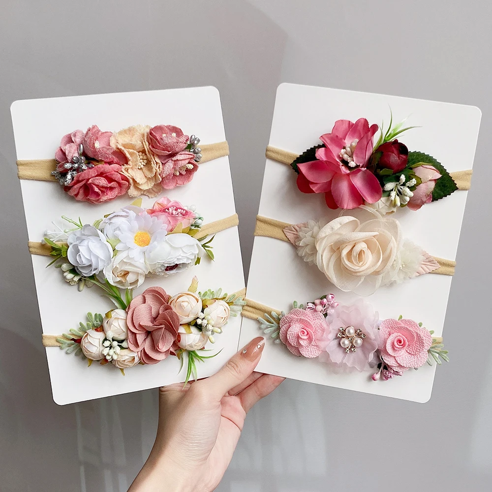 Diademas de flores artificiales para niños, 1 piezas, banda para el pelo de tela Vintage hecha a mano, tocado de boda para niñas, accesorios para el