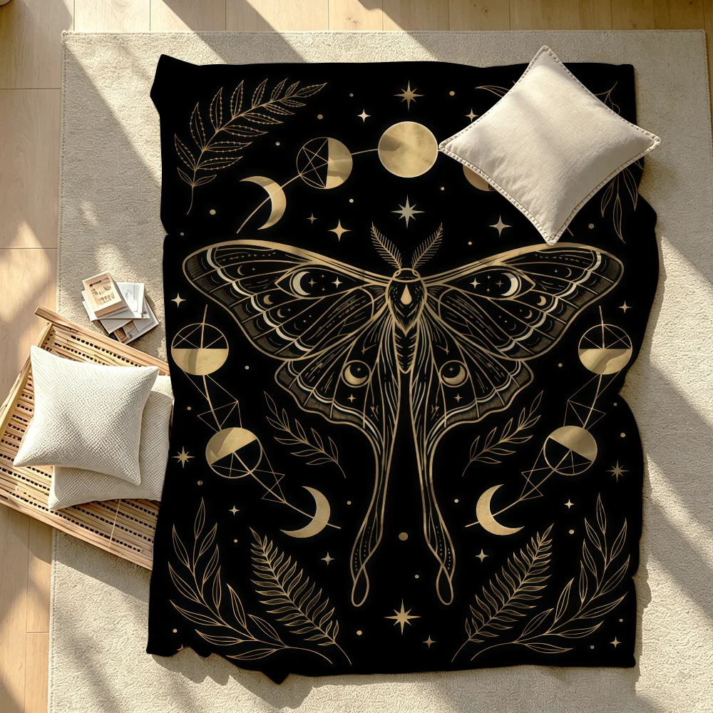 Moon Phase Moth Butterfly Blanket Soft Warm And Thick Perfect For Bedroom Living Room Bed Sofa Camping Picnic Office Gift