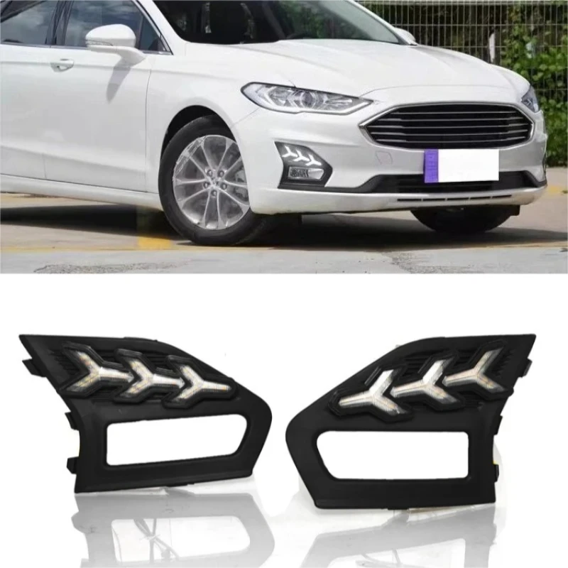 

Для Ford Mondeo Fusion 2018 2019 2020 автомобильные светодиодные дневные ходовые огни передние противотуманные фары DRL желтый динамический указатель поворота ночной синий