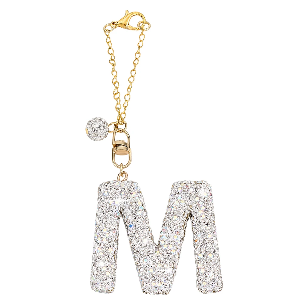 Colgante de diamantes de imitación con inicial y letra del alfabeto para bolso de playa, bolso tote, bolso cruzado y decoración de fiesta