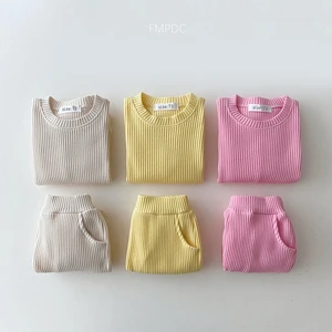 Sweatshirt and 2 -piece waffle cotton pants for children, children's clothing, children's simulated clothes, Korean clothes, children, 2023 12 Main Sales Motherhood Exit for Boy - №7