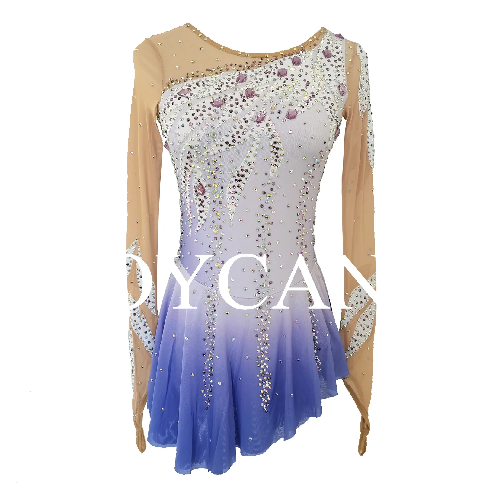 JoyCan платье для фигурного катания на льду для девочек, синяя эластичная одежда из спандекса для соревнований, танцевальная одежда по индивидуальному заказу