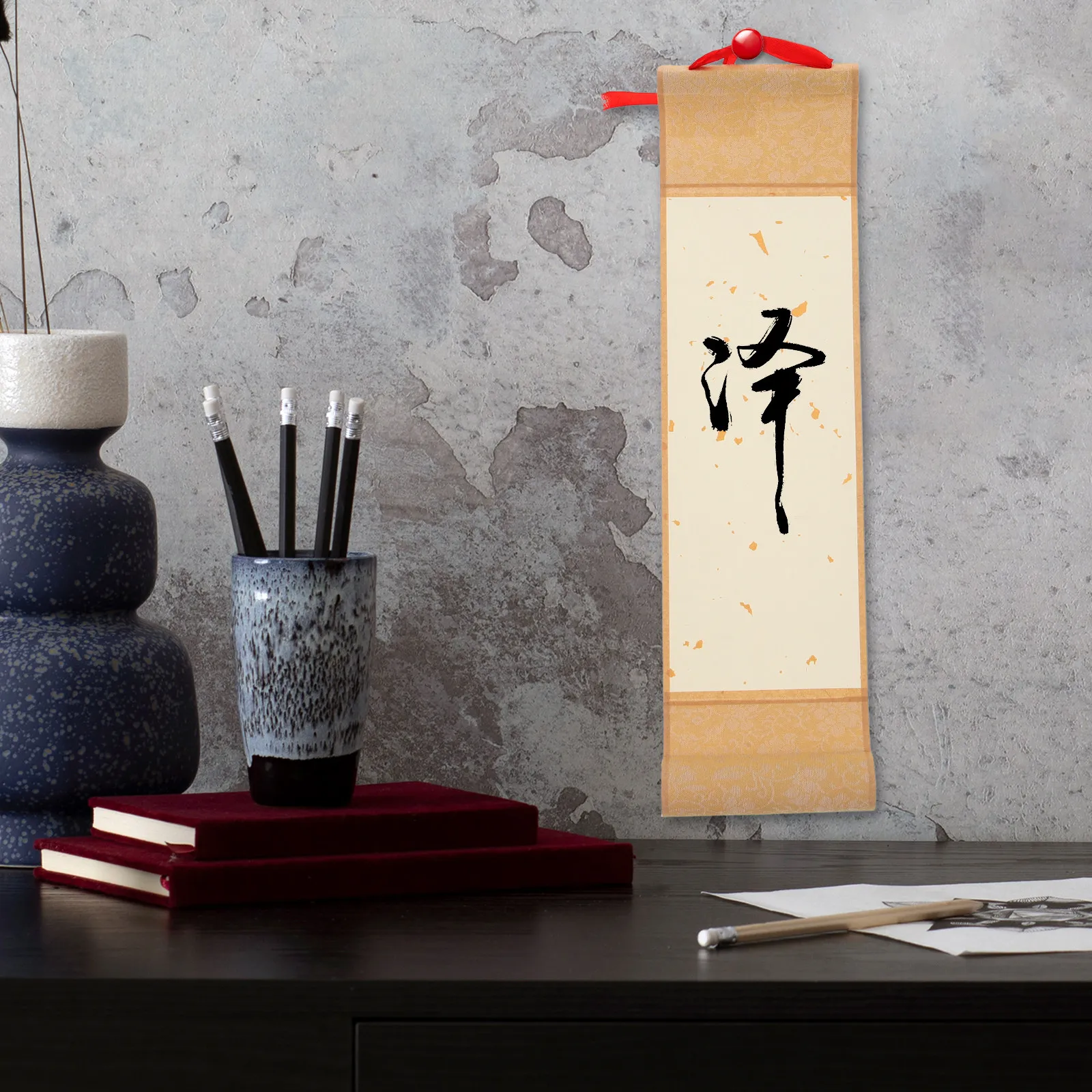 Chinese Calligraphy Blank Scroll Paper Roll Vintage Style for Ink Brush Practice Small Block Letters Running Script Home Office