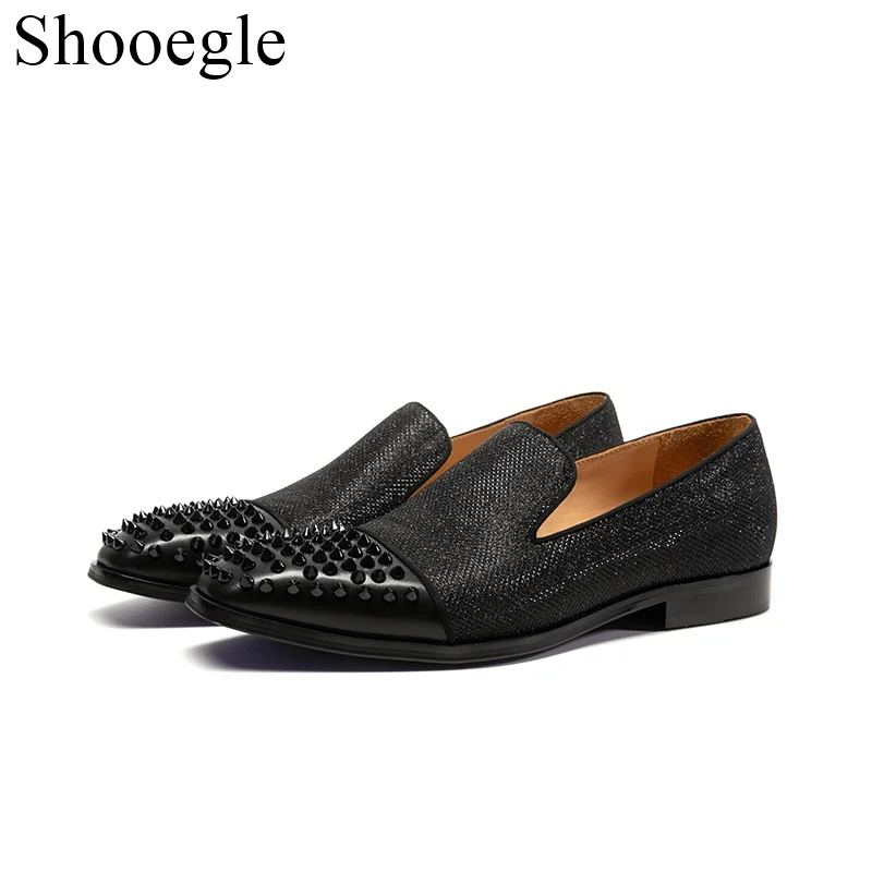 Spring Rivet Men Loafers Shoes Fashion Personality Solid Slip On Leather Shoe Man Party Footwear Flats Big Size 38- 48