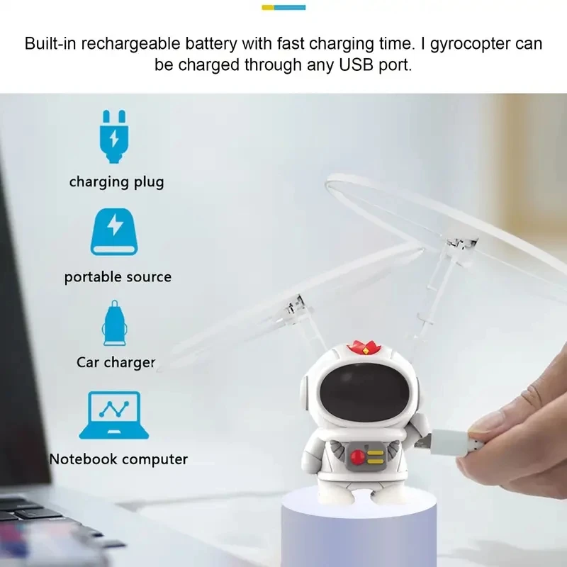 Mini Astronaut Drone Cartoon Spaceman Flying Robot Toys with USB Charging Hand Control Helicopter Toys for Kids Xmas Gift image 3