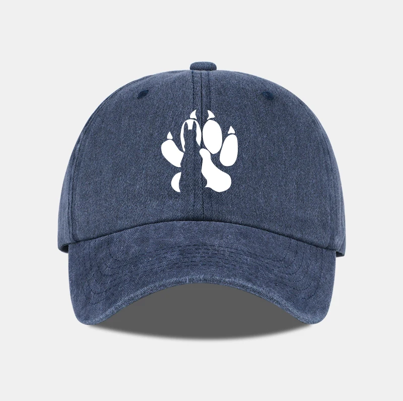 Wolf Paw Print Washed Baseball Cap, verstellbarer Unisex-Vintage-Sonnenhut für den Außenbereich – Detail 3
