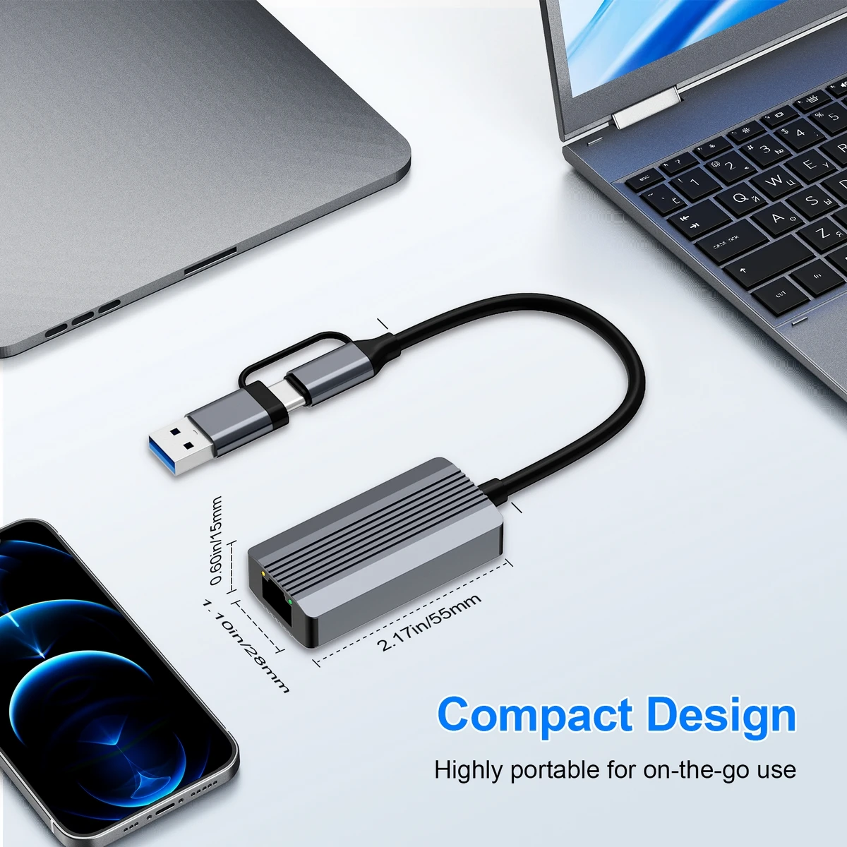 Adaptador Ethernet 2.5G, portátil USB3.0 Typec a concentrador de red RJ45 2500Mbps, para Windows 10/11, Mac OS, MacBook
