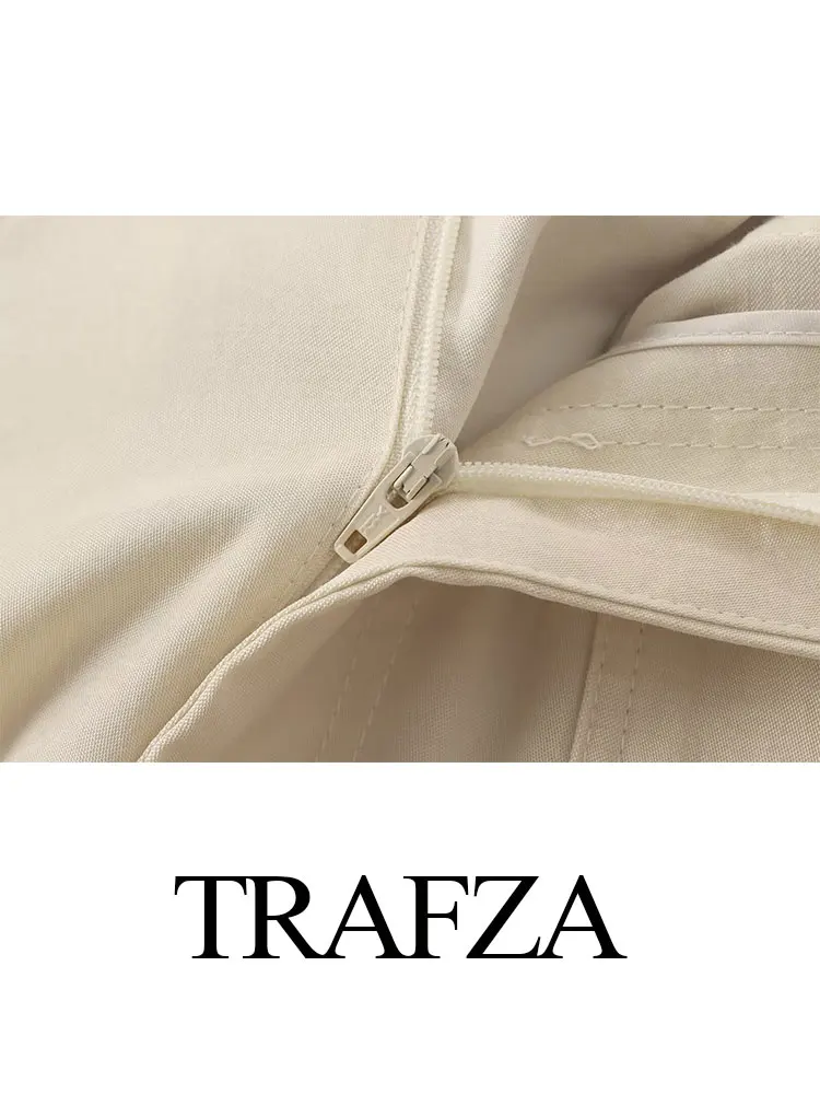 TRAFZA 2024 Summer Set For Women Fashion V Neck Blazer Coat Top + High Waist Vintage Versatile Women\'s Wide Leg Long Pant