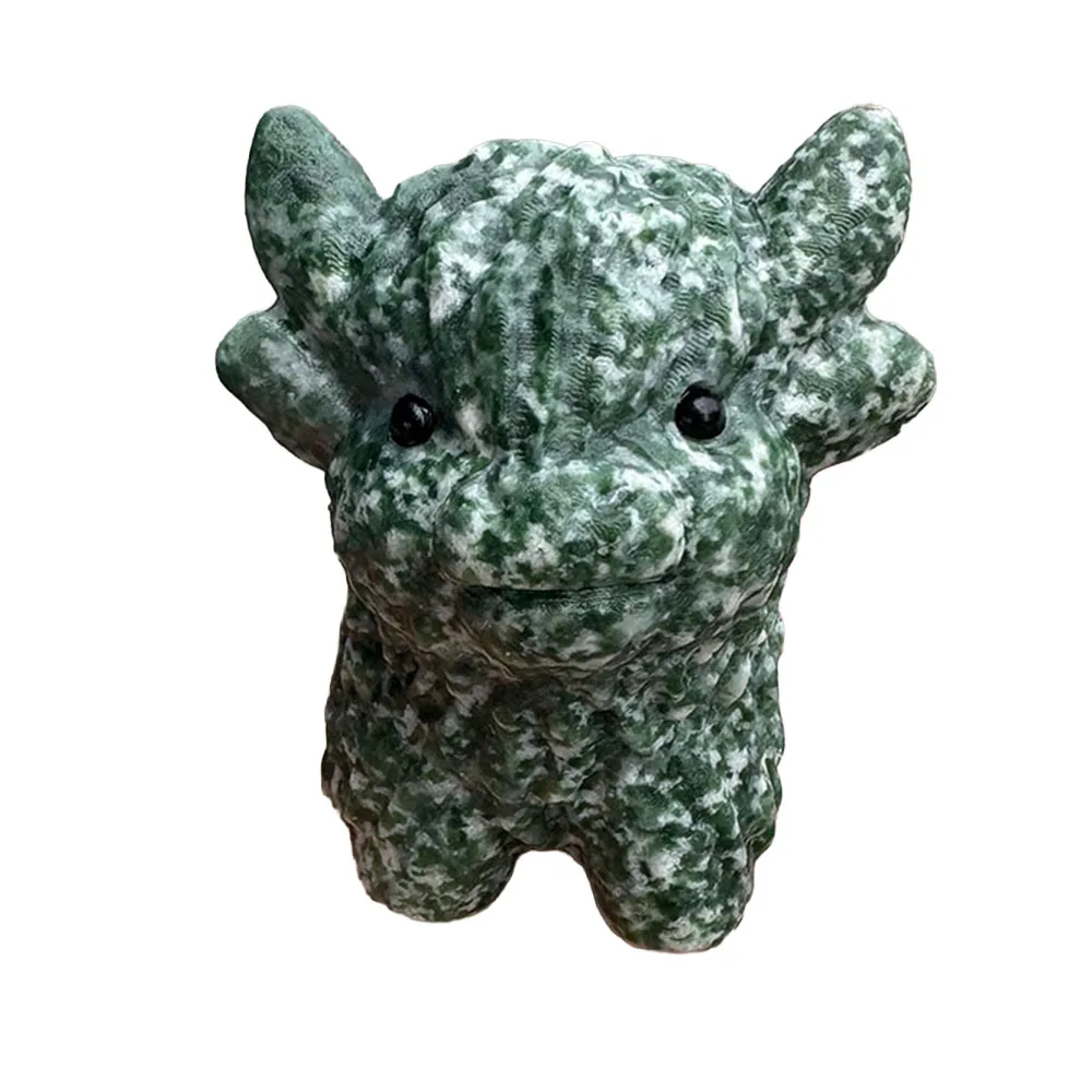Natural Qinghai Jade Highland Cow Figurine - 8cm Hand-Carved Crystal Farm Animal Statue with Inlaid Eyes for Collectible Decor