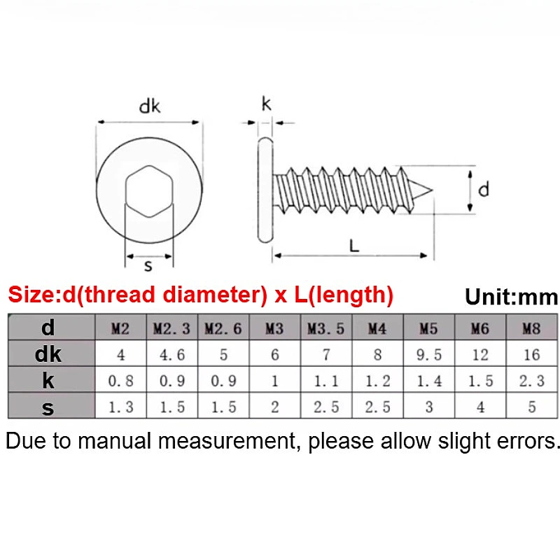 M5 M6 M8 Black 304 Stianless Steel Super Ultra Thin Hex Socket Flat Head Screw Self-Tapping Wood Screws Length 10mm-80mm