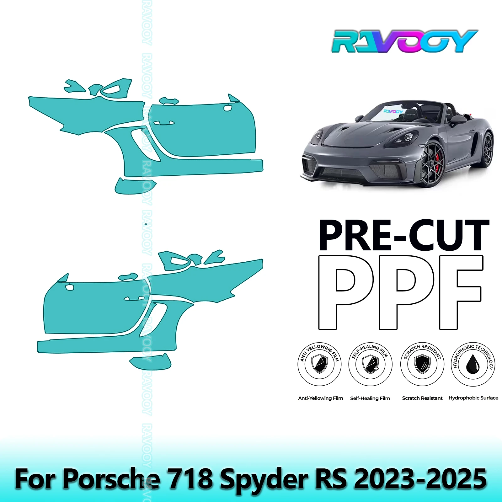 

For Porsche 718 Spyder RS 2023-2025 8.5mil Clear Matte Pre-Cut PPF Door & A/B Pillar Kit TPU Paint Protection Film Set