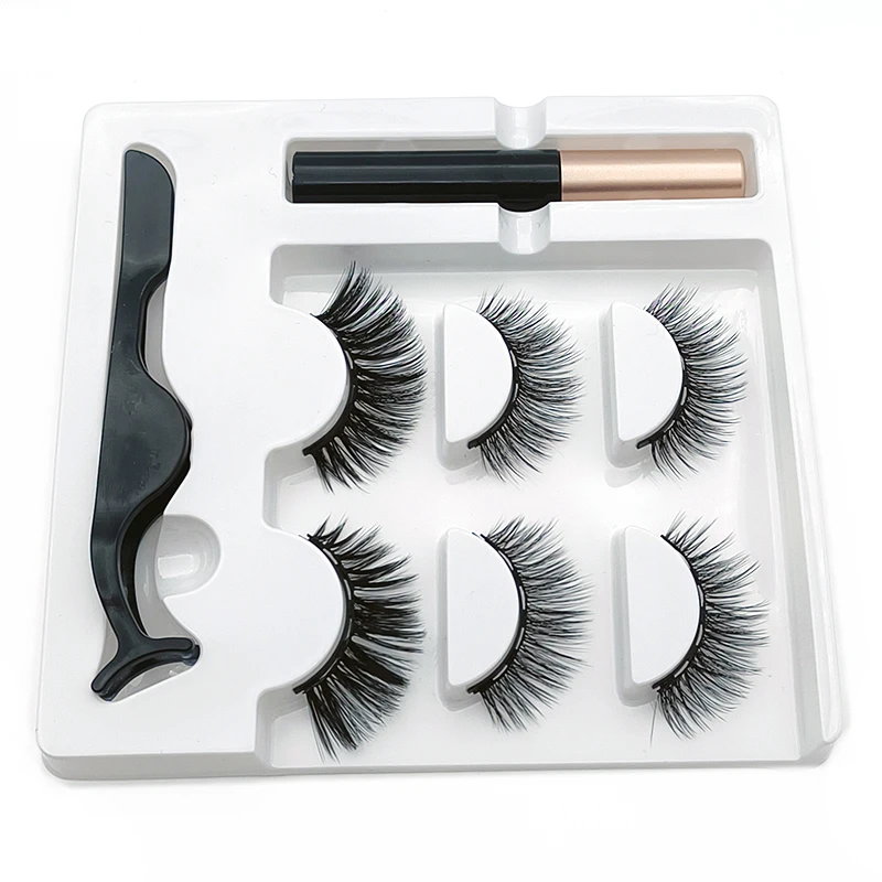 Magnetic Eyeliner Kit 3 Pairs 3D Mink Short Magnetic Lashes Handmade False Eyelashes for Women Makeup