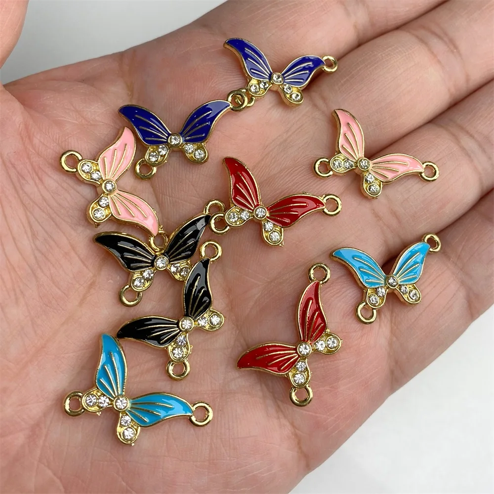 20pcs 20X10MM Crystal Enamel Butterfly Charms Pendants Connectors Earrings Necklace Bracelet Findings Handmade DIY Jewelry