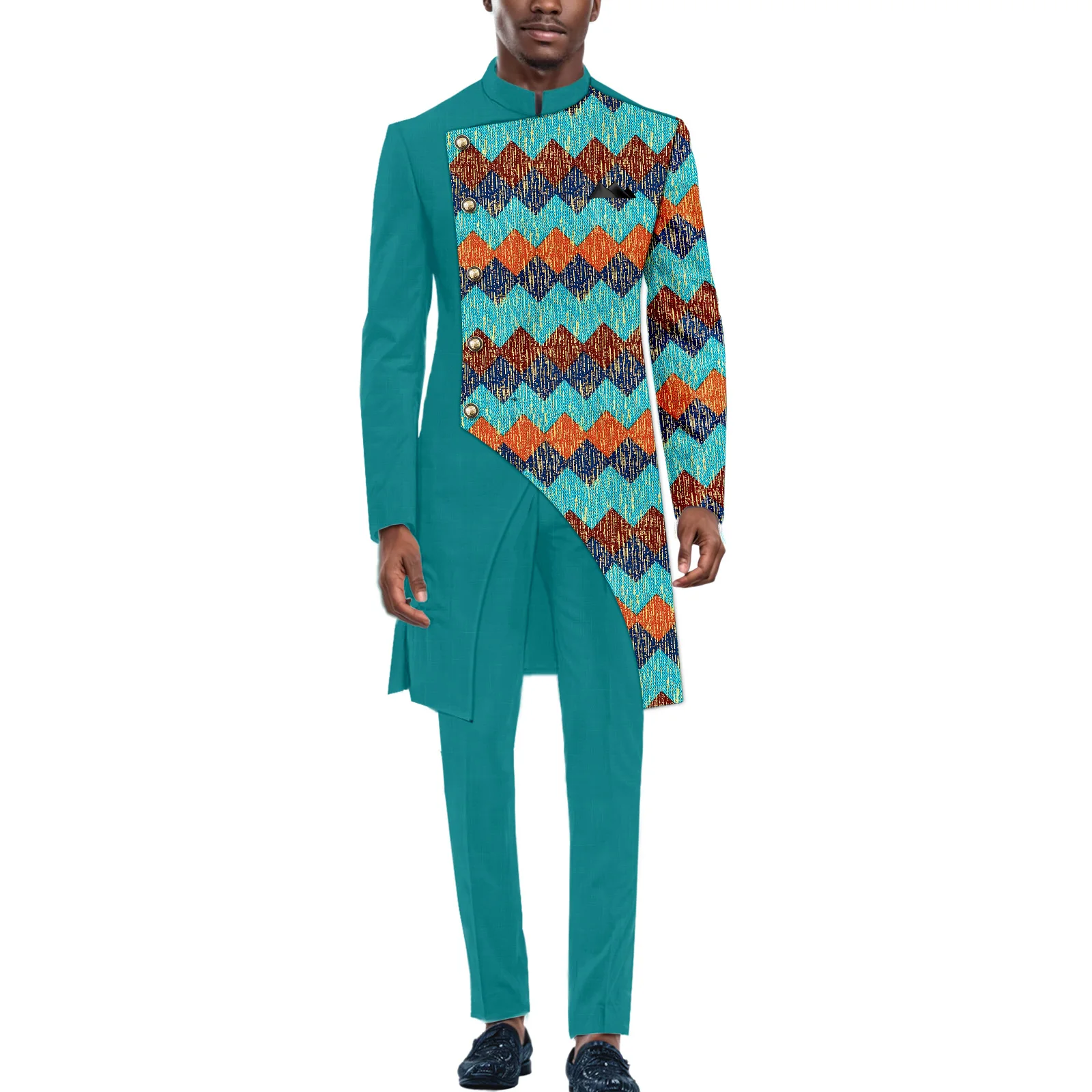 

African Slim Fit Suits for Men Dashiki Ankara Kente Print Patchwork 2 Piece Set Outfits Attrie Wedding