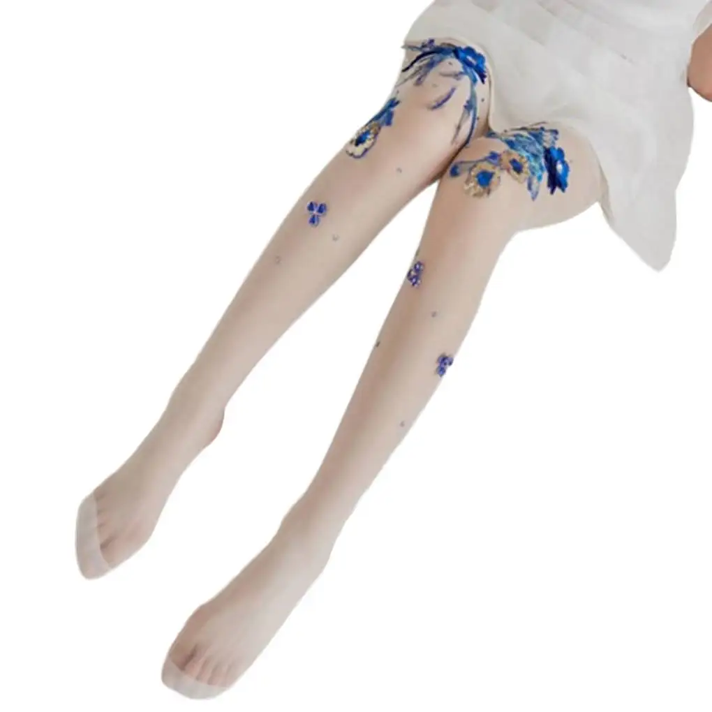 

Slim Leggings Stocking Sexy Pantyhose Silk Hosiery Embroidery Flower Long Socks Woman Girl