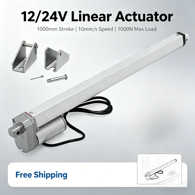 Free Shipping 40inch/ 1000mm (1M) 12V Linear Actuator With Unit Metal Bracket 10mm/s Speed With 225LBS Max Load Linear Motor