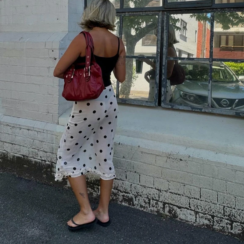 Combhasaki Y2k Coquette منقط/الصلبة ألف خط تنورة المرأة مثير شبكة شير انظر من خلال تنورة عالية الخصر أنيقة كشكش ميدي التنانير