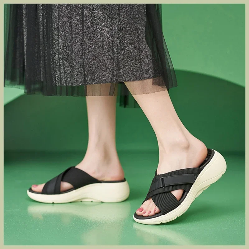 2024 Summer Women 2cm Platform 5cm High Heels Slippers Lady Fashion Lightweight Leisure High Heels Female Green Barefoot Shoes