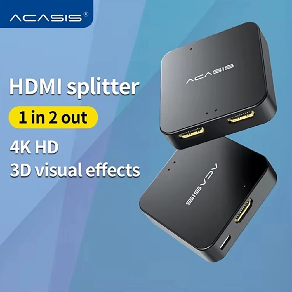 ACASIS HDMI Switcher Full HD 4K 3D 1 in 2 out 1080p Video 1X2 Supports HDR HDMI Splitter Compatible for TV Xiaomi Laptop PS5 4